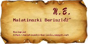 Malatinszki Beriszló névjegykártya